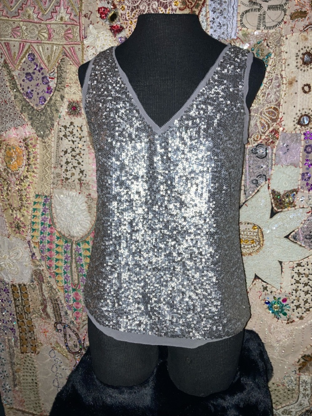 Talbots Silver Sequin V-Neck Camisole